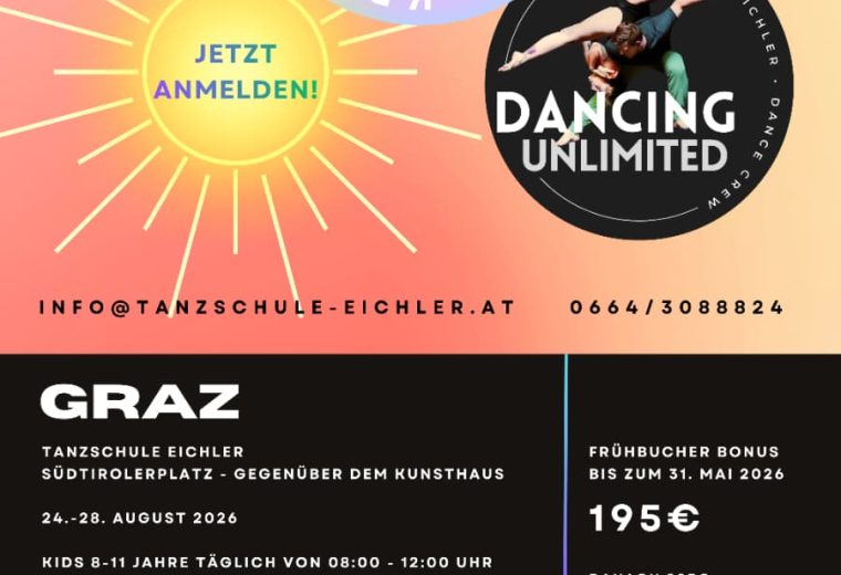 Sing Dance Act Sommerprogramm 2026 in Graz mit Kids und Teens Kurszeiten.