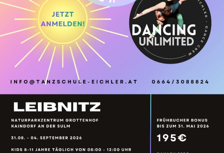 Sing Dance Act Sommerprogramm 2026 in Leibnitz mit Kids und Teens Kurszeiten.